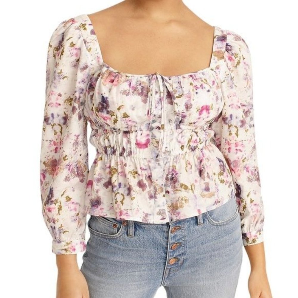 J. Crew x Flora Obscura Blouse Cinched-waist Top in Kaleidoscope Floral NWT